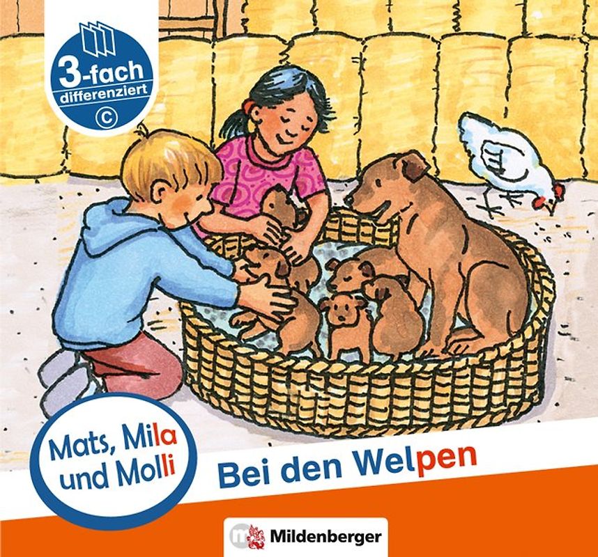 Mats, Mila und Molli – Heft 3: Bei den Welpen - Schwierigkeitsstufe C. Eine Geschichte in drei Schwierigkeitsstufen für Erstleser