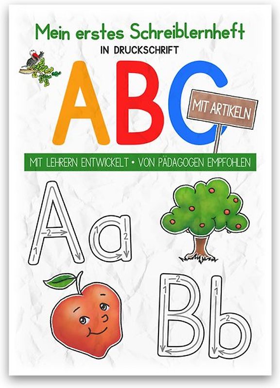 Mein buntes Kinder-ABC in Druckschrift mit Artikeln. Schreiblernheft in DINA 4, auf 120g/m² Zeichenkarton