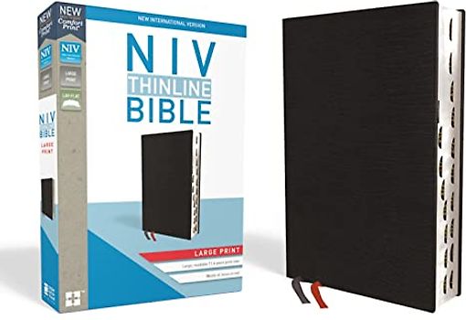 NIV, Thinline Bible, Large Print, Bonded Leather, Black, Indexed, Red Letter Edition