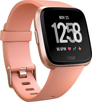 Fitbit Versa 34 mm or rosé aluminium et bracelet en silicone pêche [Wi-Fi]