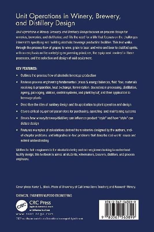 Unit Operations in Winery, Brewery, and Distillery Design