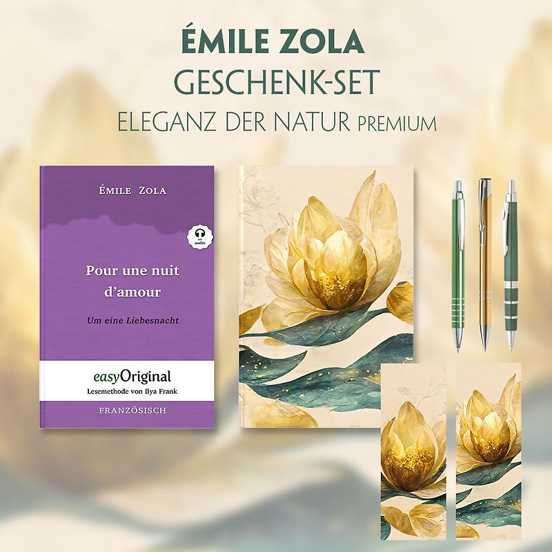 Émile Zola Geschenkset (mit Audio-Online) + Eleganz der Natur Schreibset Premium