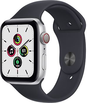 Apple Watch SE 44 mm boîter aluminium argent et bracelet sport noir [Wi-Fi + Cellulaire]