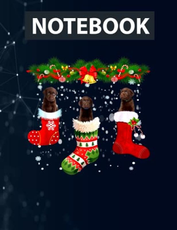 Three Chocolate Labrador Dog In Sock Christmas Santa Hat 130 Pages 8.5''x11'' in DotLine