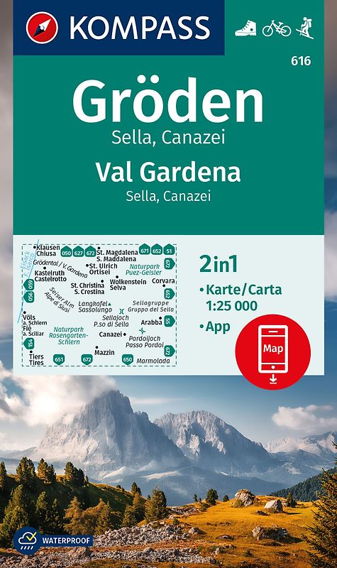 KOMPASS Wanderkarte 616 Gröden / Val Gardena, Sella, Canazei 1:25.000