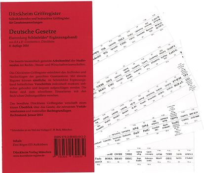 Schönfelder Ergänzungsband Griffregister Nr. 432 (2014) 8. Auflage: alle Gesetze OHNE §§, 153 bedruckte Griffregister mit allen Gesetzen (zB BGB, RiStBV usw.)