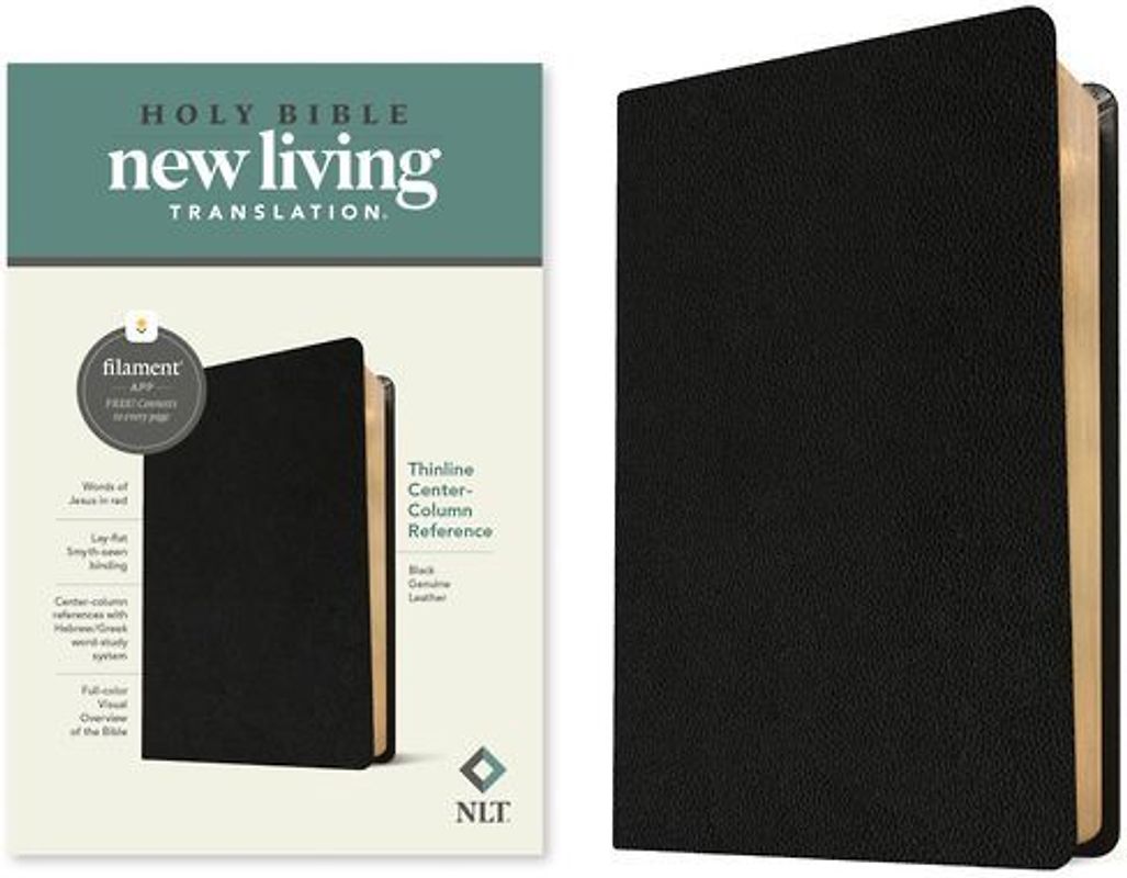 NLT Thinline Center-Column Reference Bible, Filament Enabled (Genuine Leather, Black, Red Letter)