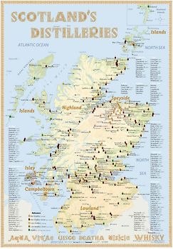 Whisky Distilleries Scotland - Tasting Map 24x34cm. The Scottish Whisky Landscape in Overview