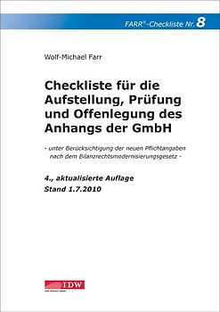 Checkliste für die Aufstellung, Prüfung und Offenlegung des Anhangs der GmbH