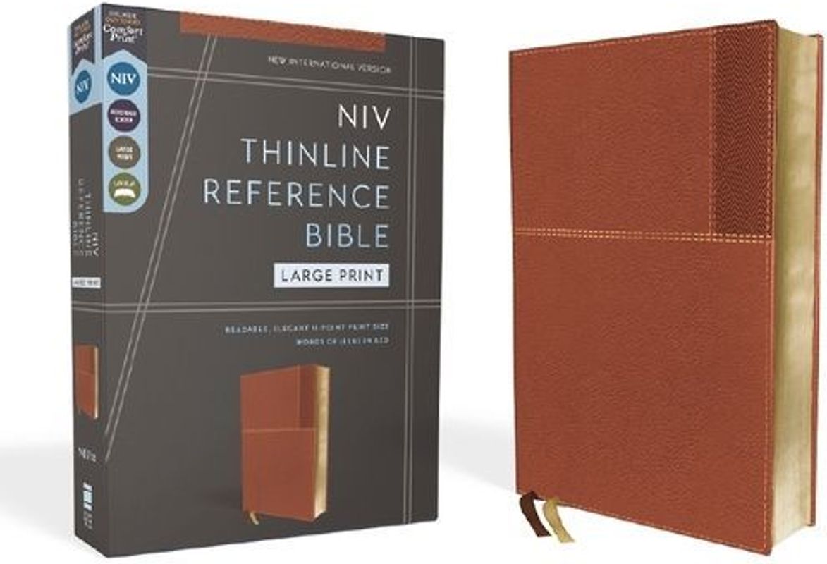 Niv, Thinline Reference Bible (Deep Study at a Portable Size), Large Print, Leathersoft, Brown, Red Letter, Comfort Print