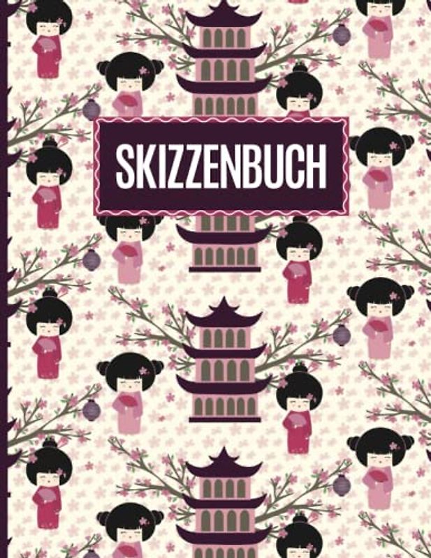 Geschenk japanisch für Mädchen: Blanko Skizzenbuch im süßen Japanischem Geisha Design für Kinder ein leeres Zeichenbuch für kreative Ideen zum Malen und Zeichnen tolle Geschenkidee für Japan Fans