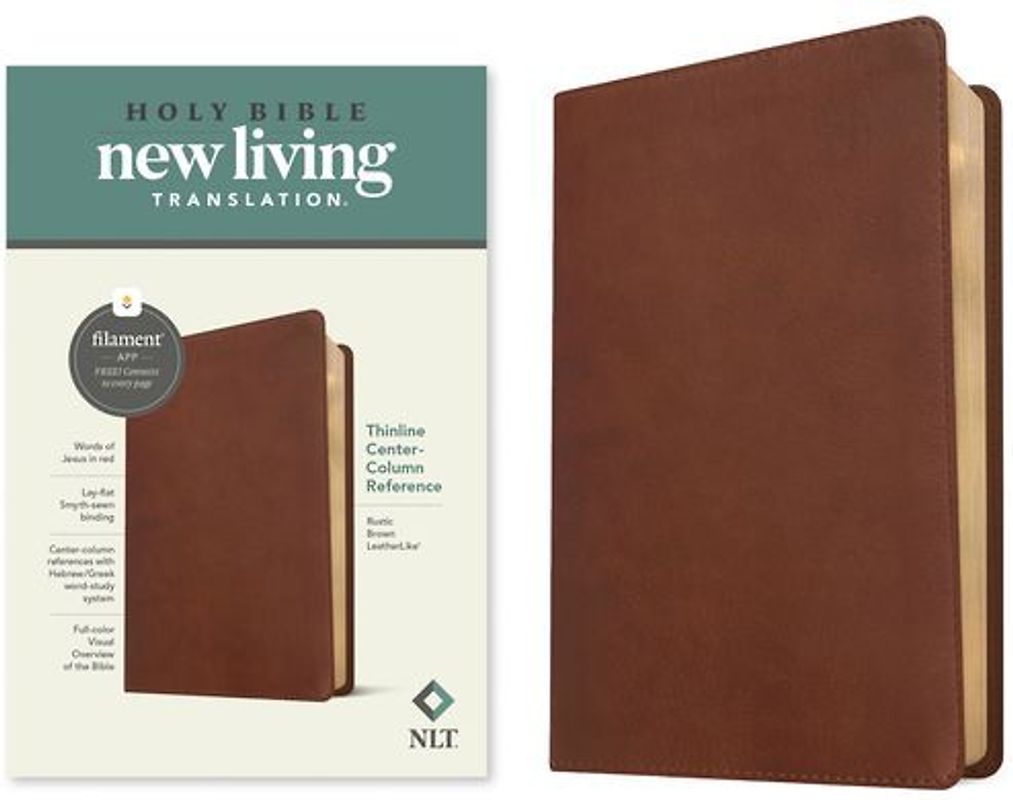 NLT Thinline Center-Column Reference Bible, Filament Enabled (Leatherlike, Rustic Brown, Red Letter)