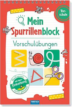 TRÖTSCH - Spurrillenblock "Vorschulübungen" | Übungsbuch mit vorgeprägten Linien für spielerische Schwungübungen. Übungsheft mit kreativen Bastelideen für zusätzlichen Lernspaß | Ab 4 Jahren