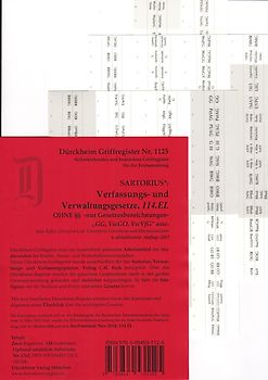 Sartorius 1 OHNE §§, Griffregister Nr. 1125 (6. Auflage 2017), alle Gesetzesbezeichnungen OHNE Paragrafen-Nrn, Ordnungsziffern oder Symbole., 128 selbstklebende und bedruckte Griffregister für die Verfassungs- und Verwaltungsgesetze