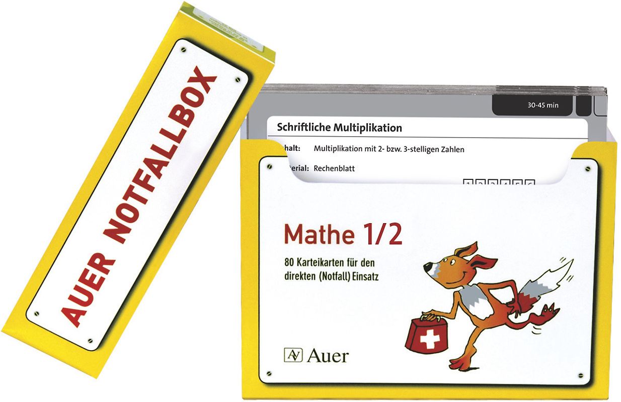 Schnelle Vertretungsstunden Mathe 1/2. 80 Karteikarten für den direkten Einsatz aus der Auer-Notfallbox (1. und 2. Klasse)