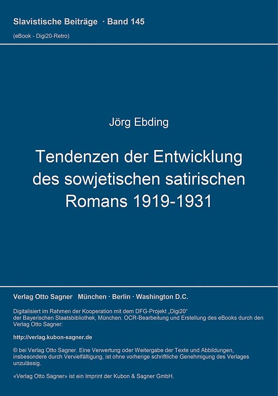 Tendenzen der Entwicklung des sowjetischen satirischen Romans (1919-1931)