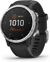 Garmin Fenix 6S Solar 42 mm zilver met een zwarte siliconen polsband