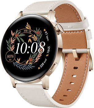 Huawei Watch GT 3 42 mm or avec bracelet cuir blanc