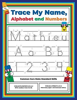 Trace My Name, Alphabet, and Numbers Workbook for Mathieu: Letter and Number Tracing with Arrow Guides and Start Dots