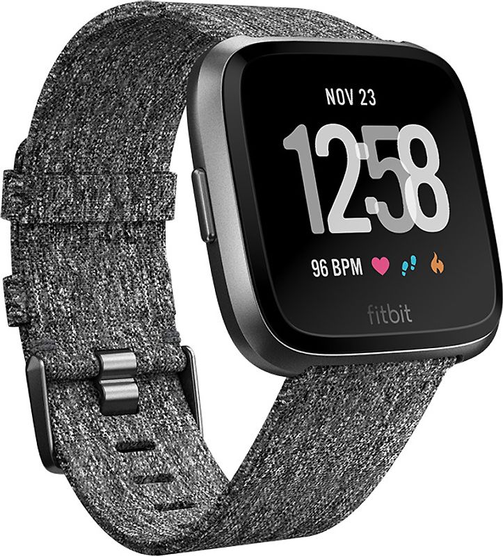 Fitbit Versa 34 mm gris graphite aluminium et bracelet tissé gris foncé [Wi-Fi]