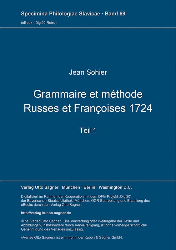 Grammaire et méthode Russes et Françoises 1724. Teil 1