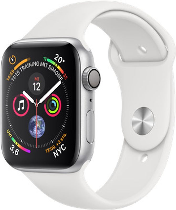 Apple Watch Series 4 44 mm boîtier en aluminium argent avec Bracelet Sport blanc[Wifi]