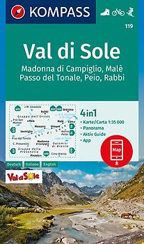 KOMPASS Wanderkarte 119 Val di Sole, Madonna di Campiglio, Malè, Passo del Tonale, Peio, Rabbi 1:35.000