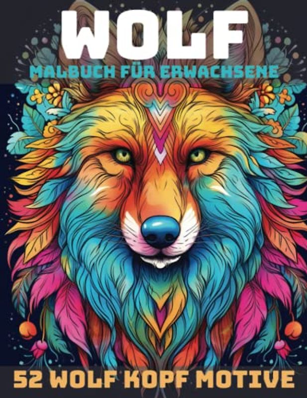 Wolf-Kopf Malbuch für Erwachsene mit 52 Designs: Entspannung und Stressabbau