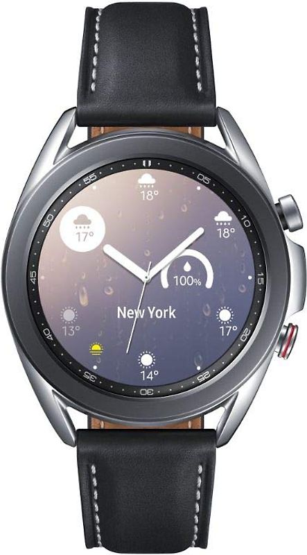 Samsung Galaxy Watch 3 41 mm boîtier en acier inoxydable mystic silver et bracelet cuir noir [Wi-Fi + 4G]