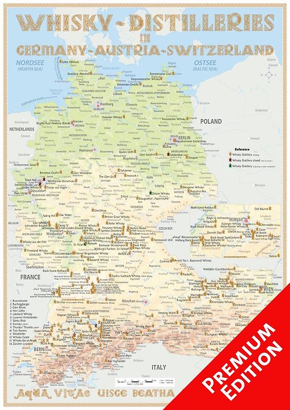 Whisky Distilleries Germany, Austria and Switzerland - Poster 42x60cm Premium Edition