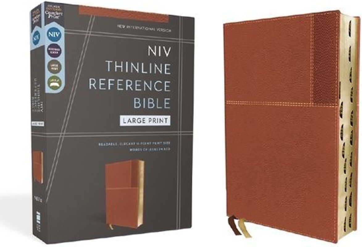 Niv, Thinline Reference Bible (Deep Study at a Portable Size), Large Print, Leathersoft, Brown, Red Letter, Thumb Indexed, Comfort Print
