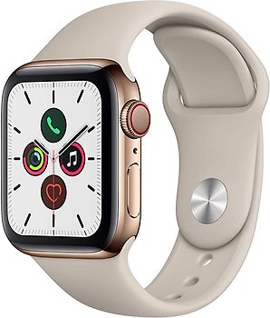 Apple Watch Series 5 40 mm boîtier en acier inoxydable or et bracelet sport stein [Wi-Fi + Cellulaire]