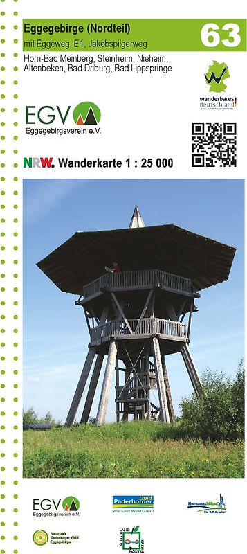 Eggegebirge (Nordteil) mit Eggeweg, E1, Jakobspilgerweg Blatt 63, topographische Wanderkarte NRW