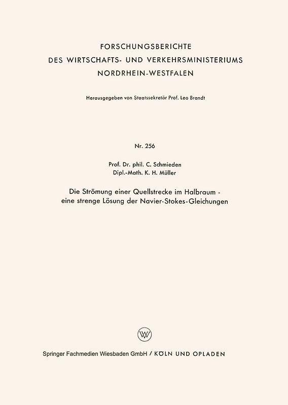 Die Strömung einer Quellstrecke im Halbraum — eine strenge Lösung der Navier-Stokes-Gleichungen