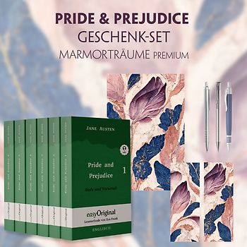 Stolz und Vorurteil Geschenkset - 6 Bücher (Hardcover + Audio-Online) + Marmorträume Schreibset Premium