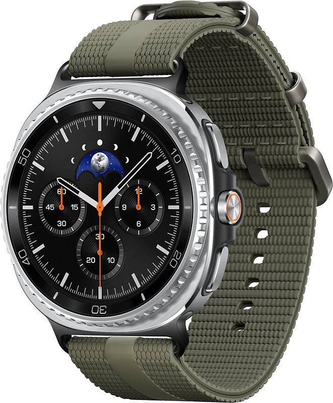 Samsung Galaxy Watch8 Classic 46 mm Boîtier aluminium noir sur Sport Chic M/L kaki [Wi-Fi + 4G]