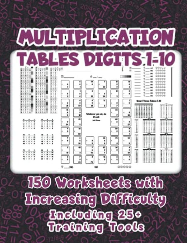 Multiplication Tables Digits 1-10 - 150 Worksheets with Increasing Difficulty - Including 25+ Training Tools: New math problems and a motivating success quote every day