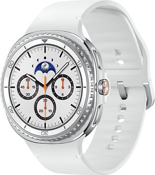 Samsung Galaxy Watch8 Classic 46 mm Boîtier aluminium blanc sur Sport en silicone M/L blanc [Wi-Fi + 4G]