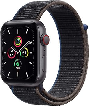 Apple Watch SE 44 mm boîter aluminium gris sidéral et boucle Sport charbon [Wi-Fi + Cellulaire]