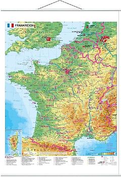 Frankreich physisch 1 : 1.500 000. Wandkarte mit Metallbeleistung