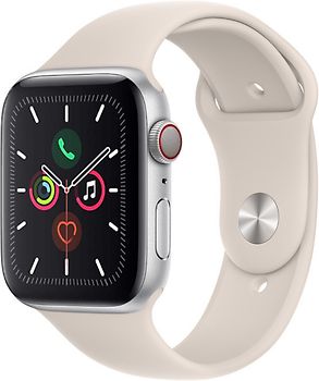 Apple Watch Series 5 44 mm Boîtier aluminium argent Bracelet Sport lumière stellaire [Wi-Fi + Cellulaire]