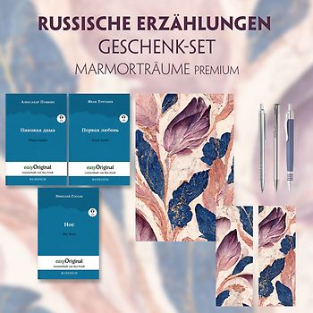 Russische Erzählungen Geschenkset - 3 Bücher (mit Audio-Online) + Marmorträume Schreibset Premium