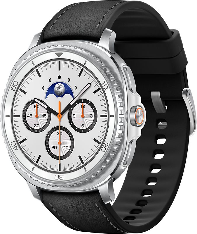 Samsung Galaxy Watch8 Classic 46 mm Boîtier aluminium blanc sur Hybride premium noir [Wi-Fi]