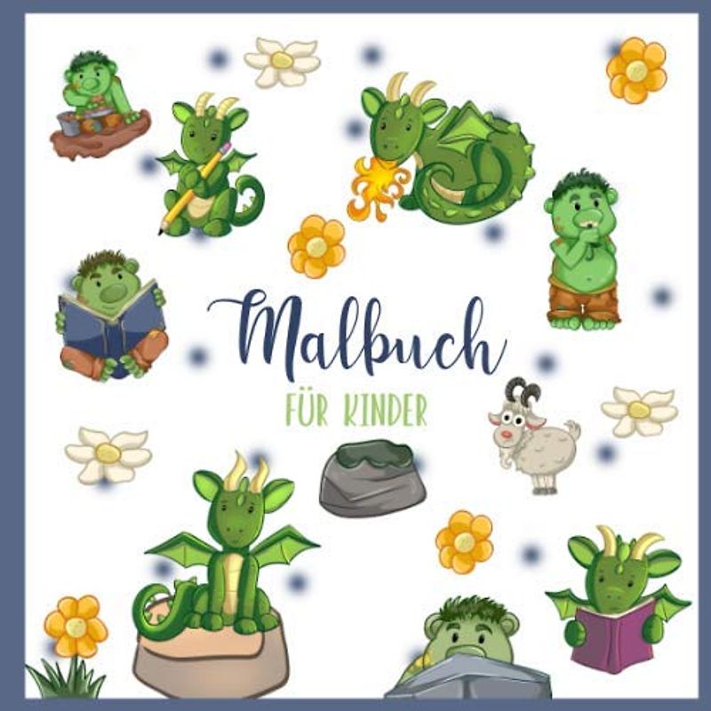 Malbuch für Kinder: Lustige Trolle und süße Drachen • Ausmalbuch für Jungen und Mädchen ab 3 Jahre • Motive zum Ausmalen mit Buntstiften oder Filzstiften