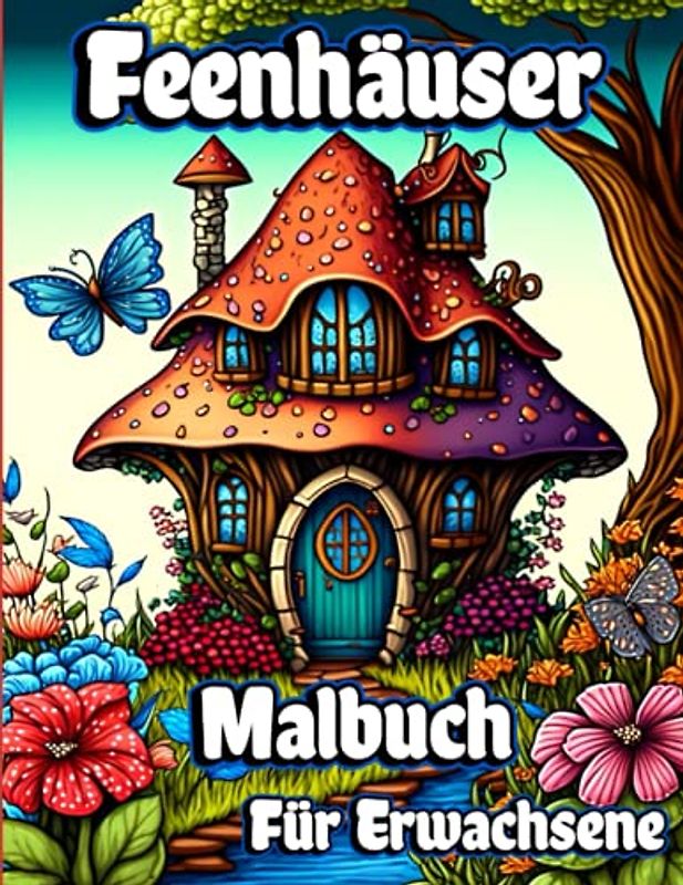 Feenhäuser Malbuch Für Erwachsene: Fantasie Feen mit magischen Pilz Häuser und schöne Blume Coloring Seiten für Entspannung und Angst Relief