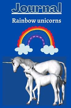 Rainbow with unicorns Journal with a cobalt blue background