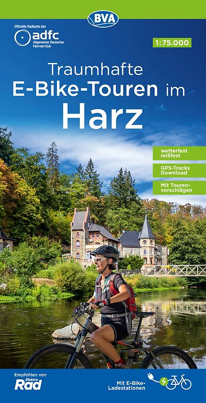 ADFC-Regionalkarte Traumhafte E-Bike-Touren im Harz, 1:75.000, mit Tagestourenvorschlägen, reiß- und wetterfest, GPS-Tracks Download