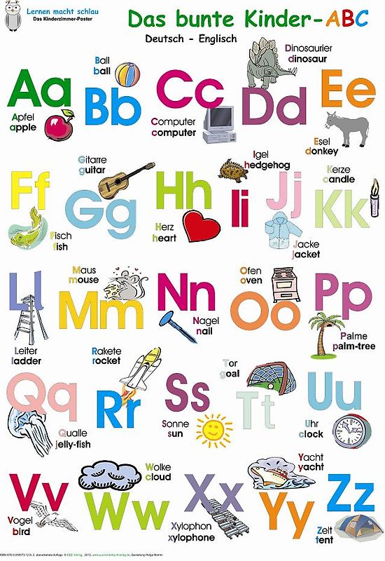 Das bunte Kinder-ABC. Poster / Das bunte Kinder-ABC deutsch-englisch. Poster 70 x 100cm, abwaschbar durch UV-Lack-Beschichtung