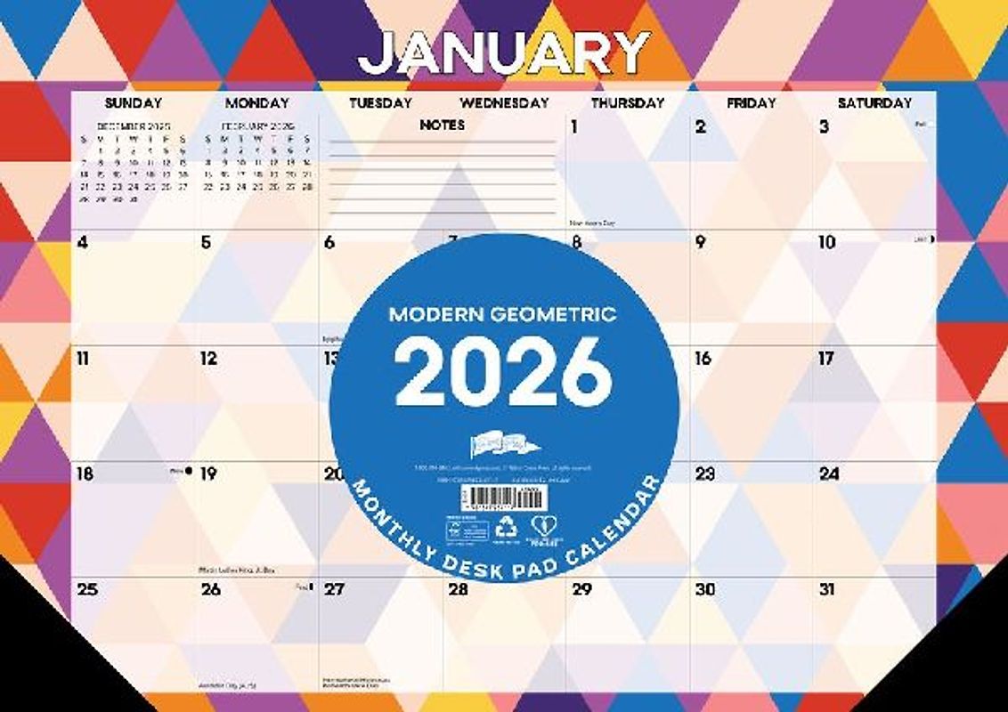 Modern Geometric 2026 17 X 12 Small Monthly Deskpad