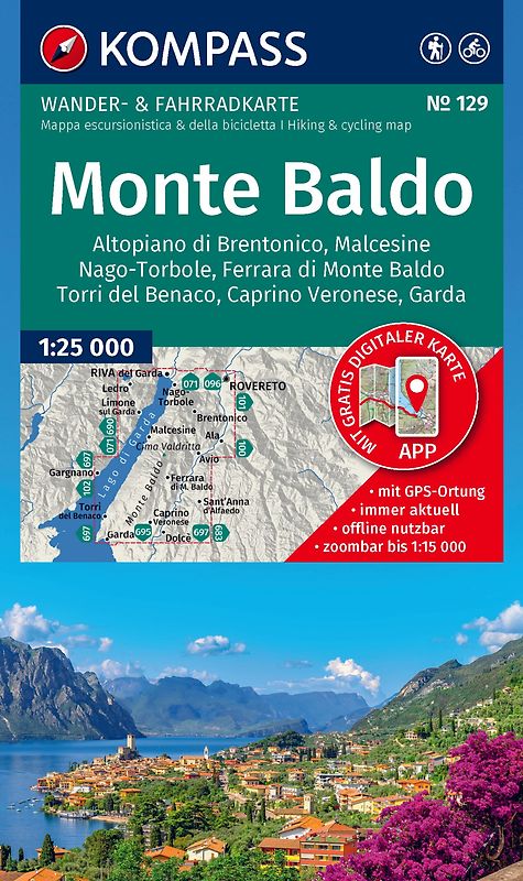 KOMPASS Wanderkarte 129 Monte Baldo, Malcesine, Nago-Torbole, Garda 1:25.000